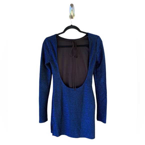 Lucy In The Sky Blue Shimmer Long Sleeve Backless Mini Dress XS - Picture 6 of 9